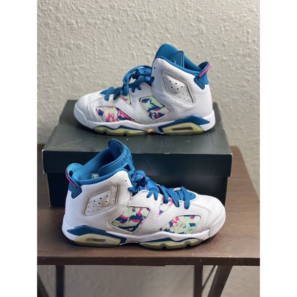 Nike Girls Air Jordan 6 Retro GS‎ Sneakers Leather 543390-153 Green Abyss 6.5Y - Picture 5 of 6